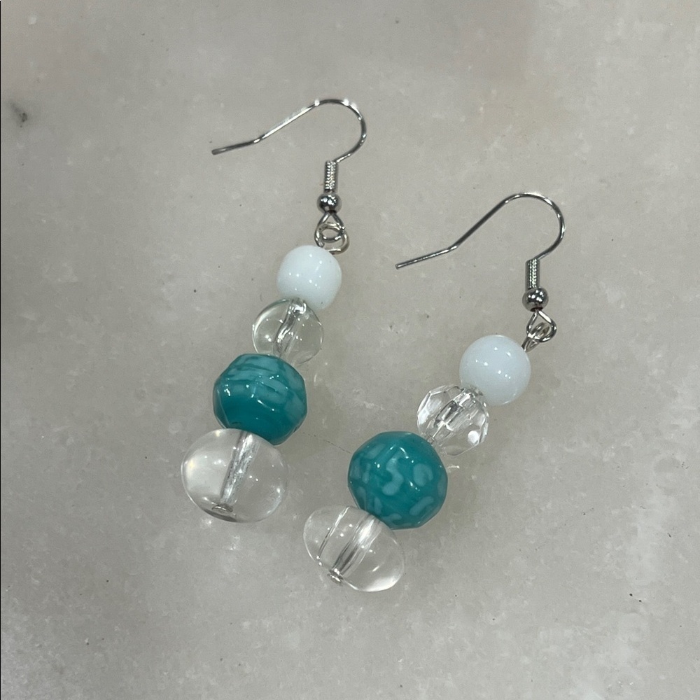 Artisan Turquoise and White Beaded Earrings